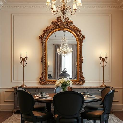 Espelho grande com moldura decorativa para sala de jantar