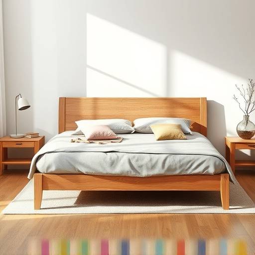 Fotografia de uma cama de madeira maciäa