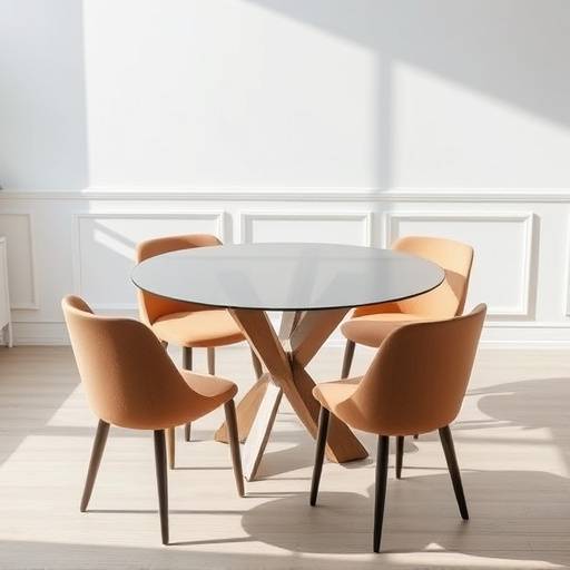 Mesa de jantar redonda com tampo de vidro